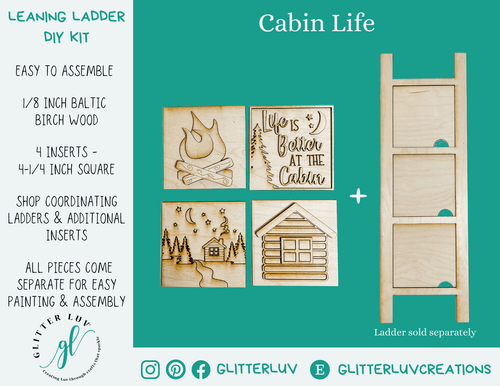 Glitter Luv DIY Kits Standard Kit + Ladder | Unfinished Cabin Life Leaning Ladder Interchangeable DIY Kit