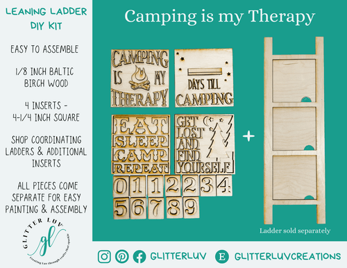 Glitter Luv DIY Kits Standard Kit + Ladder | Unfinished Camping is my Therapy Leaning Ladder Interchangeable DIY Kit