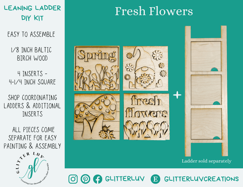 Glitter Luv DIY Kits Standard Kit + Ladder | Unfinished Fresh Flowers Leaning Ladder Interchangeable DIY Kit