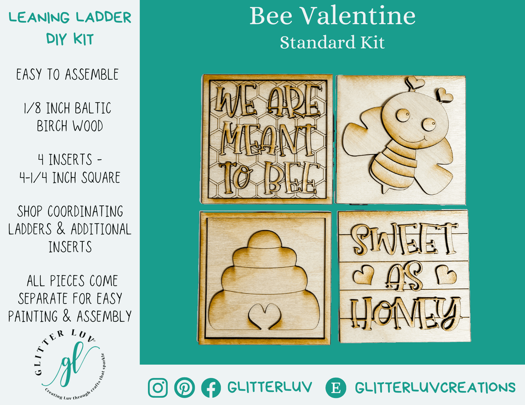 Glitter Luv DIY Kits Standard Kit (no Ladder) | Unfinished Bee Valentine Leaning Ladder Interchangeable DIY Kit