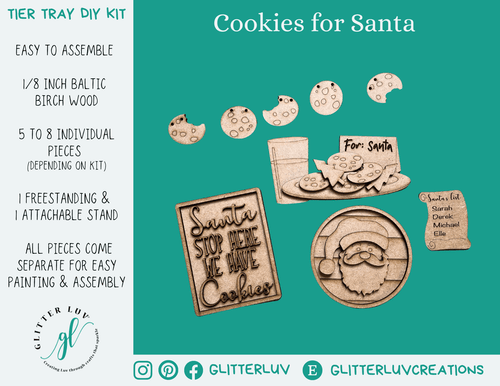 Glitter Luv DIY Kits Standard Kit | Unfinished Cookies for Santa Tier Tray DIY Kit