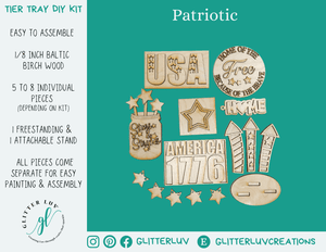 Glitter Luv DIY Kits Standard Kit | Unfinished Patriotic Tier Tray DIY Kit