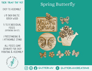 Glitter Luv DIY Kits Standard Kit | Unfinished Spring Butterfly Tier Tray DIY Kit