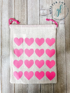 Glitter Luv Accessories Pink Hearts | 7w x 9h inches Heart Burlap Bags