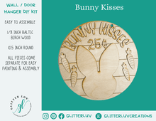 Glitter Luv DIY Kits 10.5 Inch Round | Standard Kit | Unfinished Bunny Kisses Round Wall / Door Hanger DIY Kit