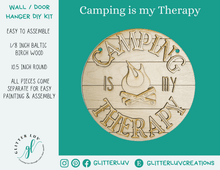 Glitter Luv DIY Kits 10.5 Inch Round | Standard Kit | Unfinished Camping is my Therapy Round Door/Wall Hanger DIY Kit