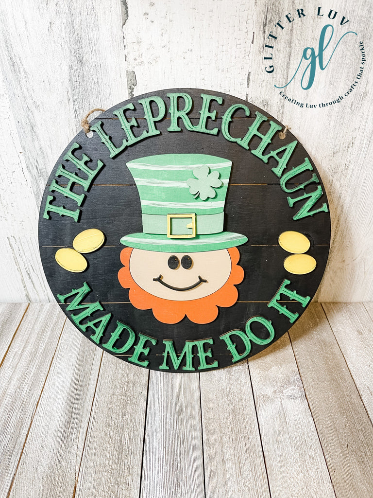 Glitter Luv DIY Kits 10.5 Inch Round | Standard Kit | Unfinished Leprechaun Wall Hanger DIY Kit