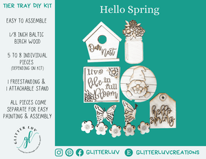 Glitter Luv DIY Kits Standard Kit | Unfinished Hello Spring Tier Tray DIY Kit