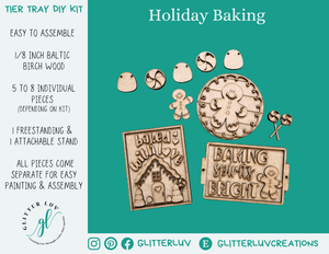 Glitter Luv DIY Kits Standard Kit | Unfinished Holiday Baking Tier Tray DIY Kit